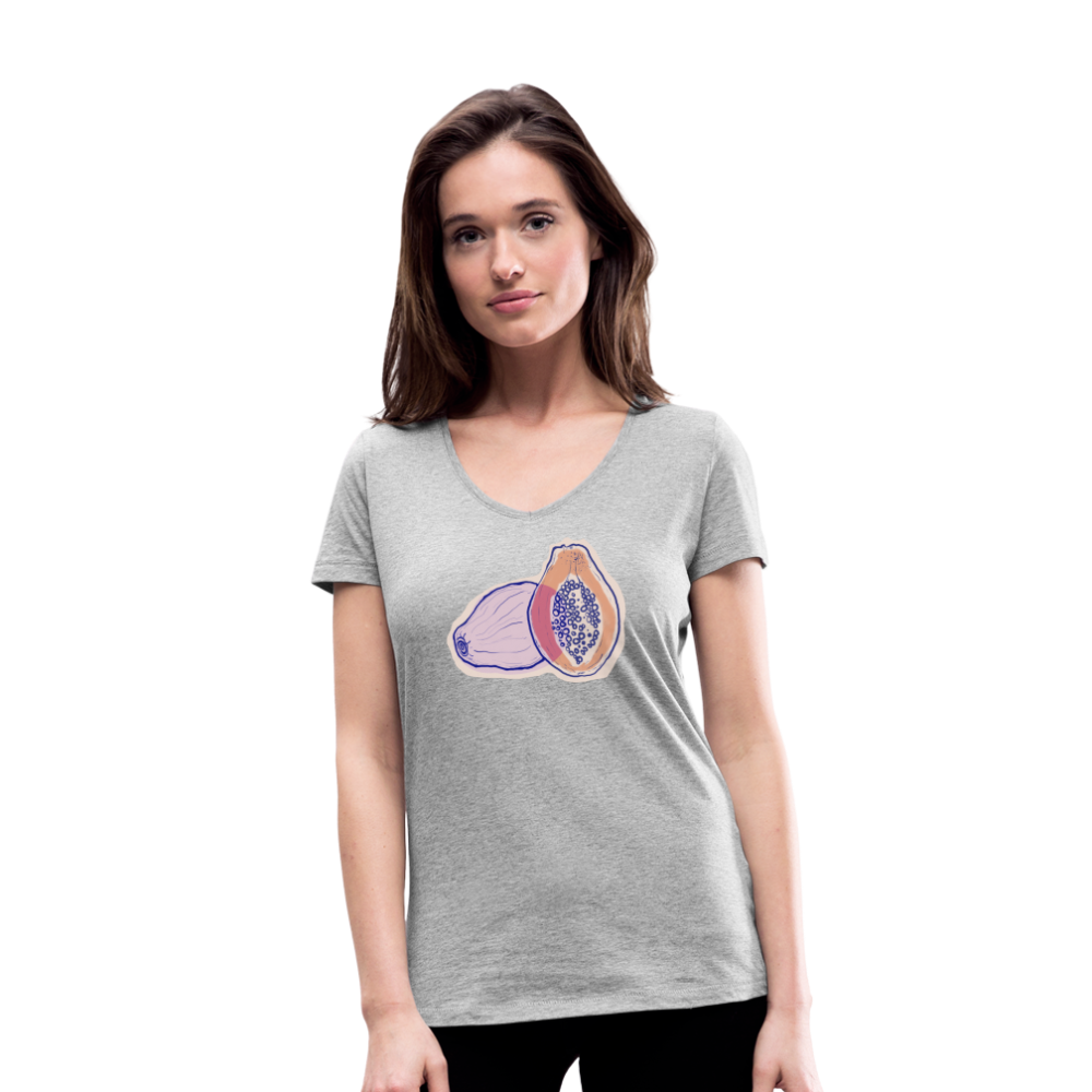 Frauen Bio-T-Shirt mit V-Ausschnitt - "Zwei Papaya" - Grau meliert