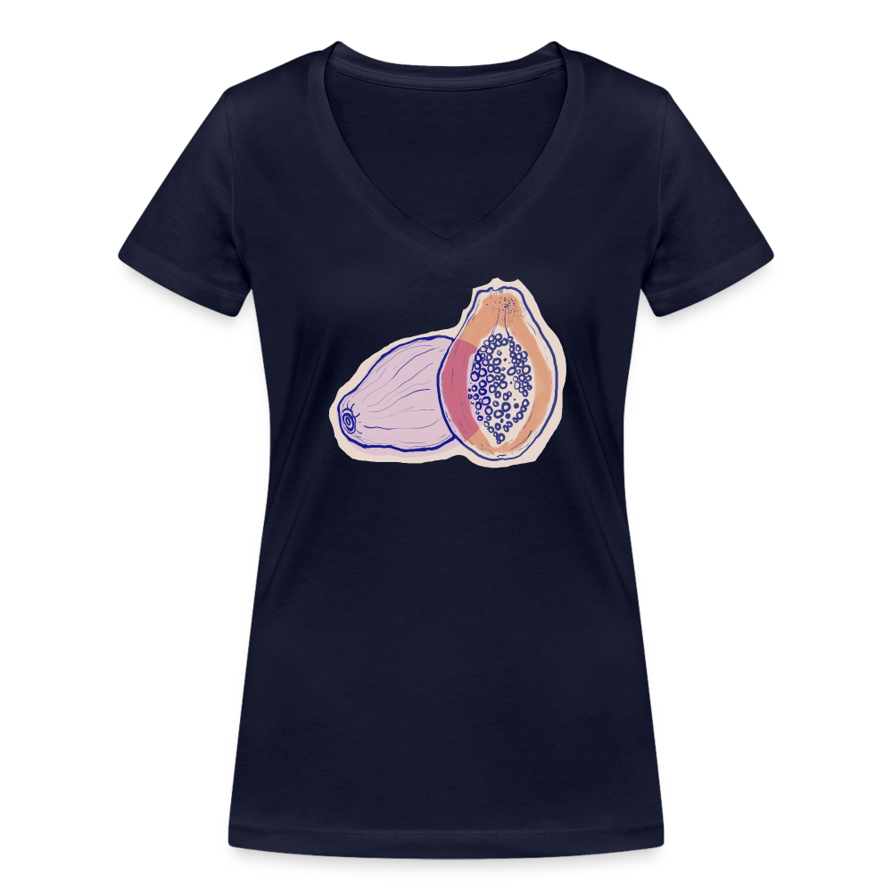 Frauen Bio-T-Shirt mit V-Ausschnitt - "Zwei Papaya" - Navy