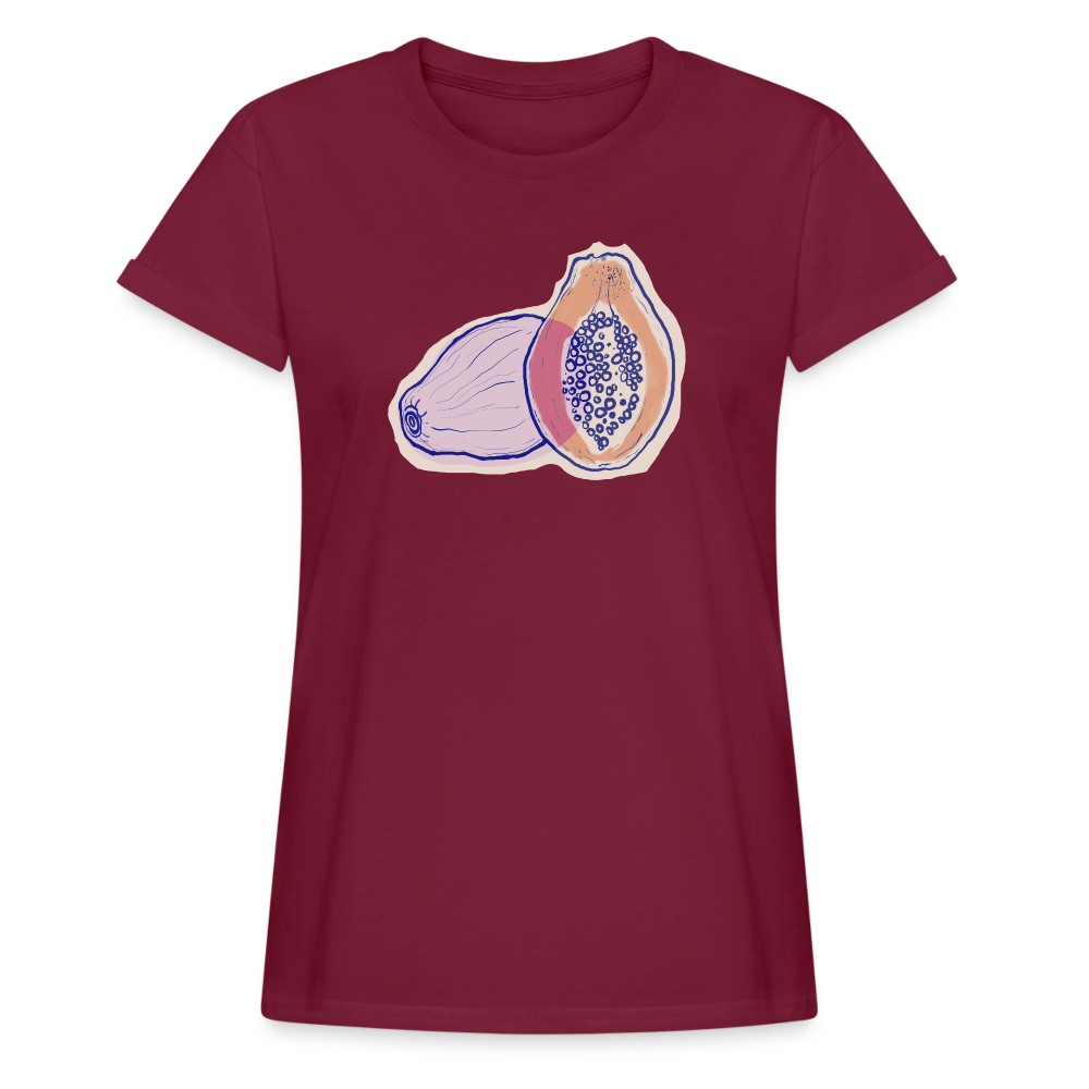 Frauen Oversize T-Shirt - "Zwei Papaya" - Bordeaux