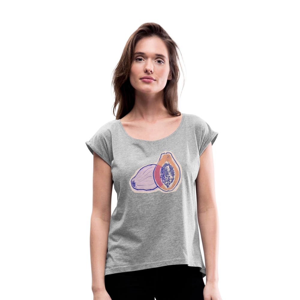 Frauen T-Shirt mit gerollten Ärmeln - "Zwei Papaya" - Grau meliert