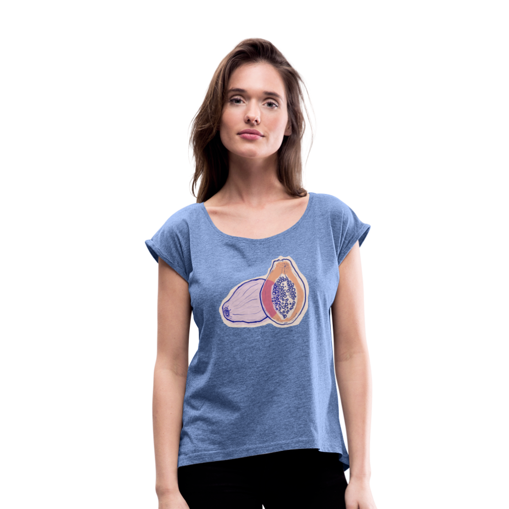 Frauen T-Shirt mit gerollten Ärmeln - "Zwei Papaya" - Denim meliert