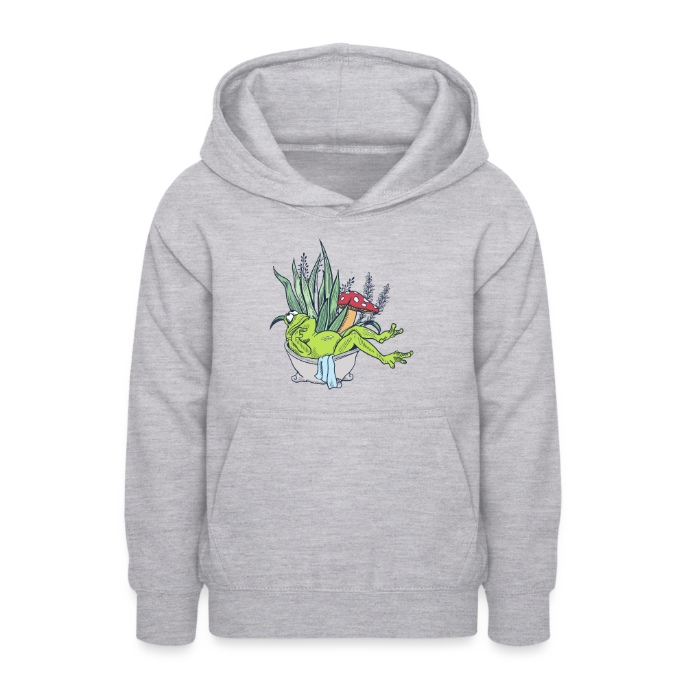 Teenager Hoodie - Cottagecore_Frosch in der Badewanne - Hellgrau meliert
