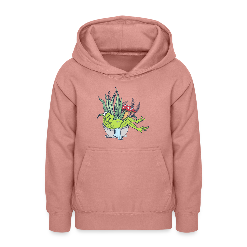 Teenager Hoodie - Cottagecore_Frosch in der Badewanne - Altrosa