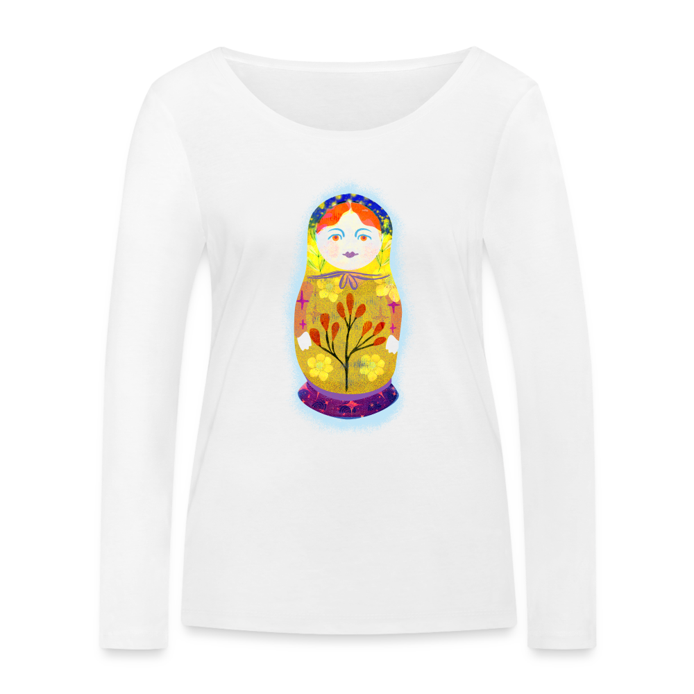 Frauen Bio-Langarmshirt - “Retroprint Matroschka” - weiß