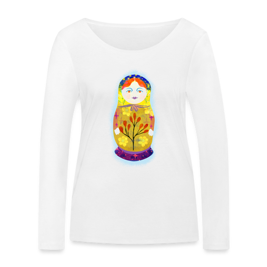Frauen Bio-Langarmshirt - “Retroprint Matroschka” - weiß