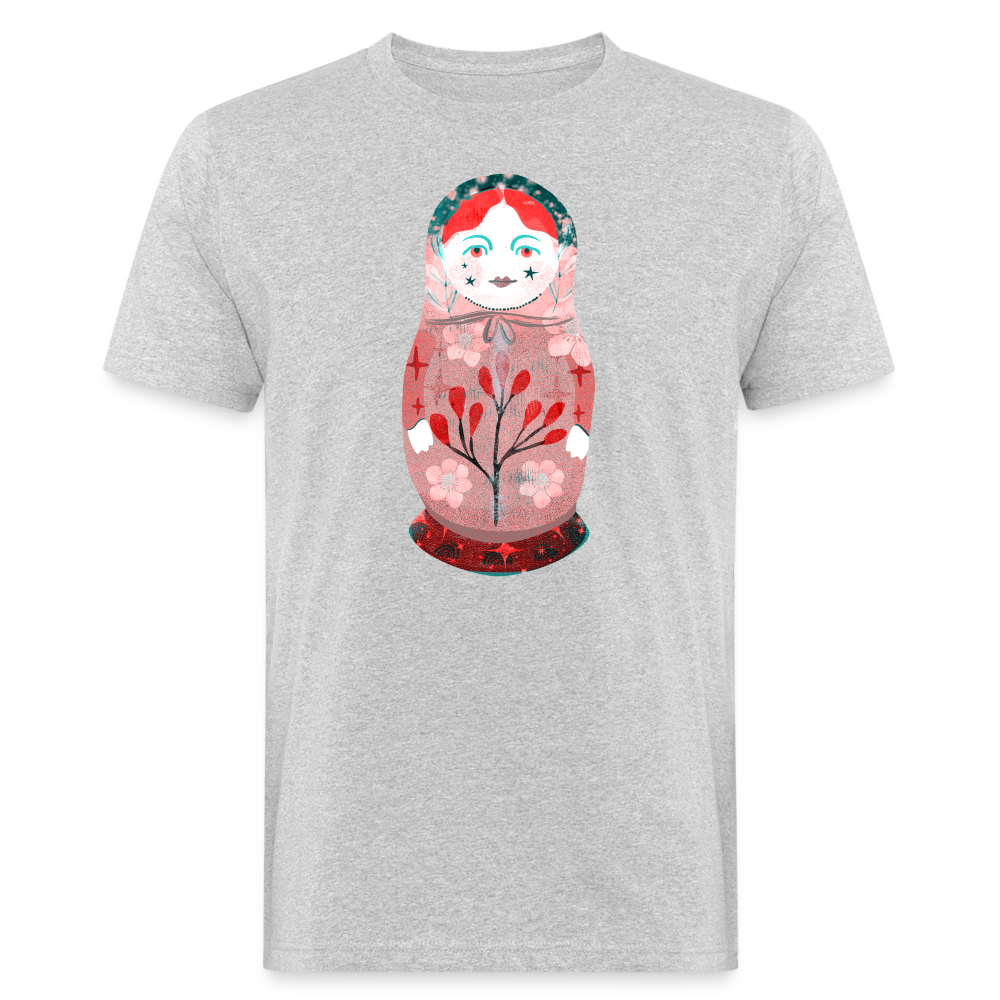 Männer Bio-T-Shirt - “Retroprint Matroschka in Rot” - Grau meliert
