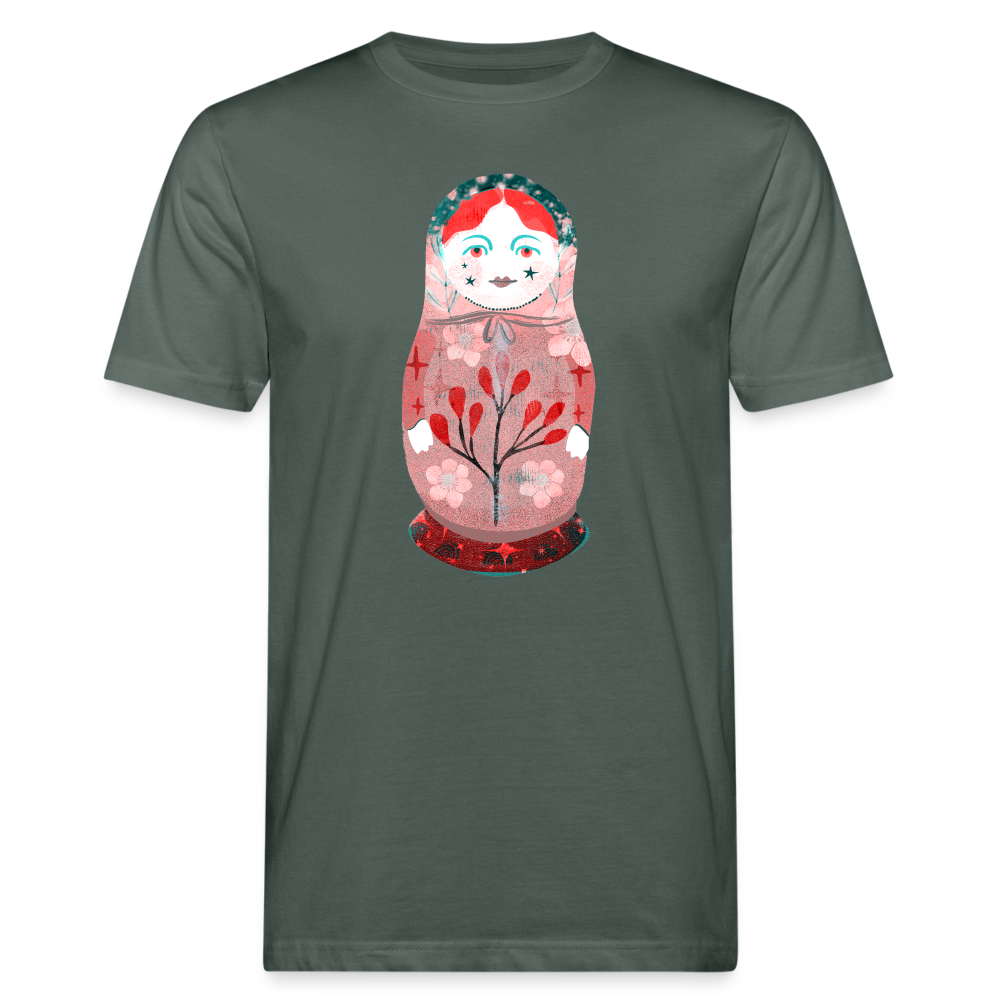 Männer Bio-T-Shirt - “Retroprint Matroschka in Rot” - Graugrün