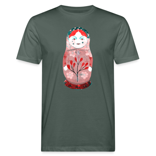 Männer Bio-T-Shirt - “Retroprint Matroschka in Rot” - Graugrün