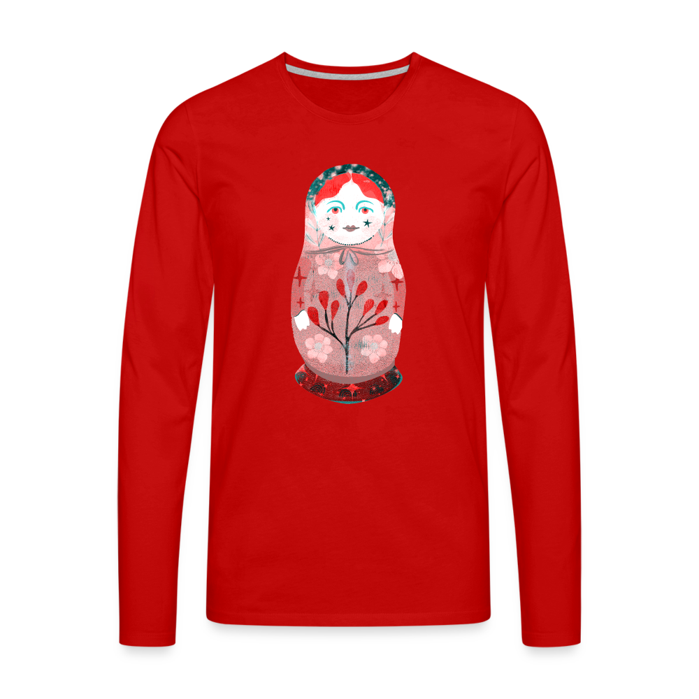 Männer Premium Langarmshirt - “Retroprint Matroschka in Rot” - Rot