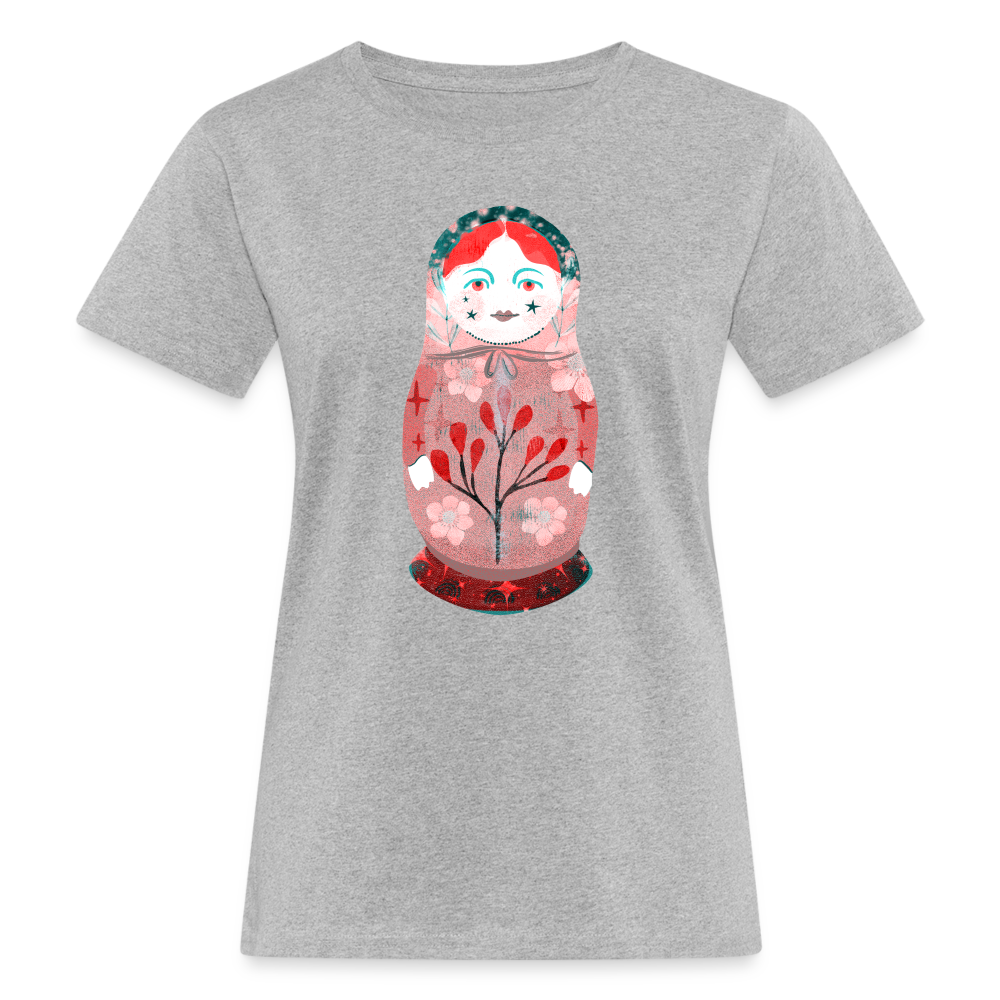 Frauen Bio-T-Shirt - “Retroprint Matroschka in Rot” - Grau meliert