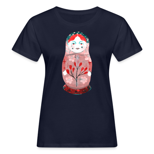 Frauen Bio-T-Shirt - “Retroprint Matroschka in Rot” - Navy