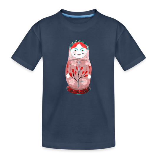 Kinder Premium Bio T-Shirt - “Retroprint Matroschka in Rot” - Navy