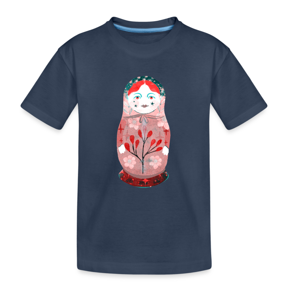 Teenager Premium Bio T-Shirt - “Retroprint Matroschka in Rot” - Navy