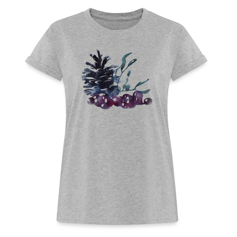 Frauen Oversize T-Shirt - "Winterpflanzen" - Grau meliert