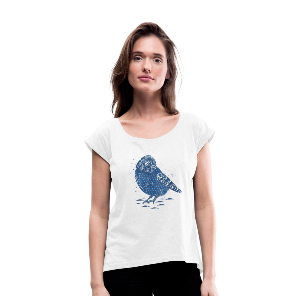 Frauen T-Shirt mit gerollten Ärmeln - “Wintermeise” - weiß