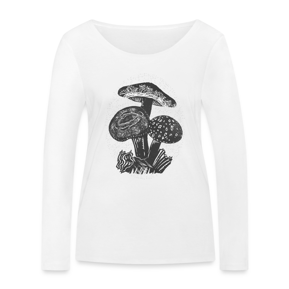 Frauen Bio-Langarmshirt - “Dunkle Pilze” - weiß