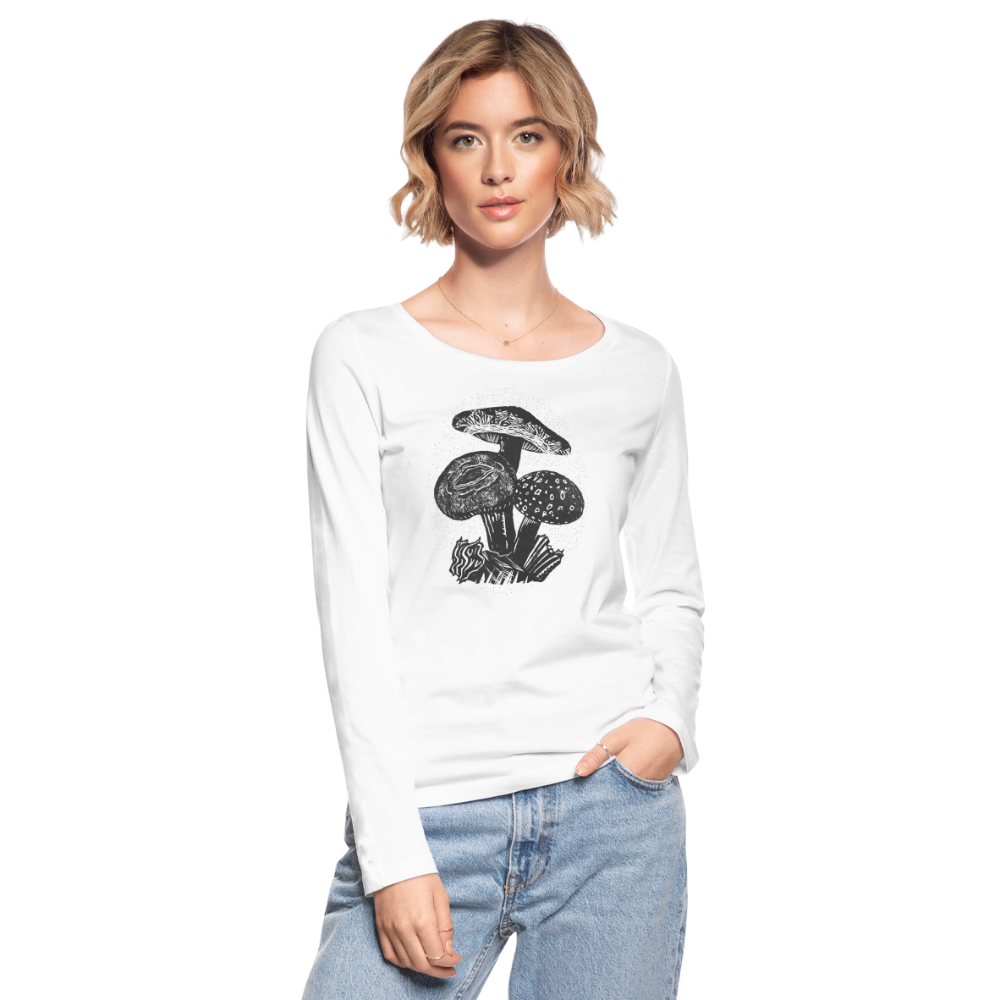 Frauen Bio-Langarmshirt - “Dunkle Pilze” - weiß