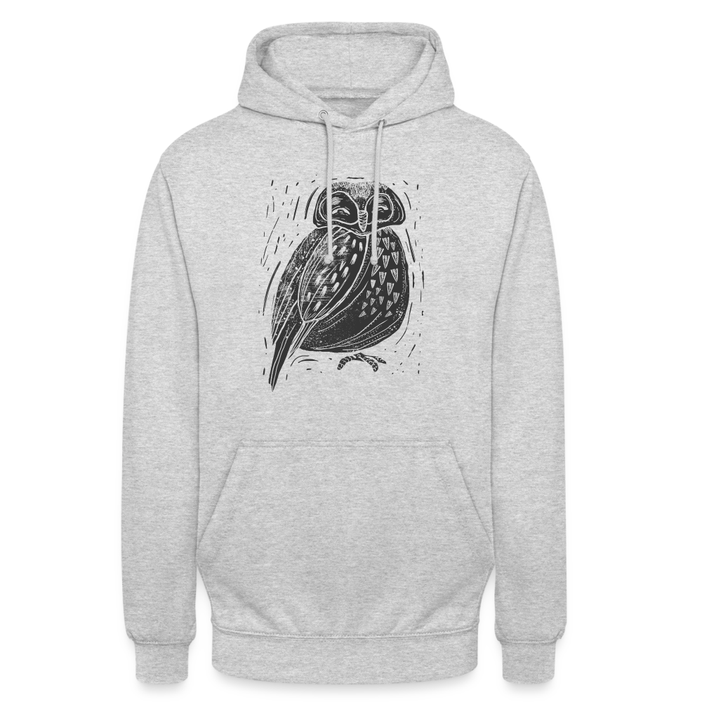 Unisex Hoodie - "Graue Eule" - Hellgrau meliert