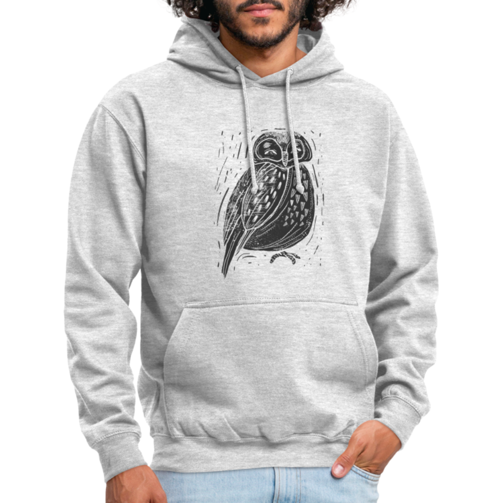 Unisex Hoodie - "Graue Eule" - Hellgrau meliert