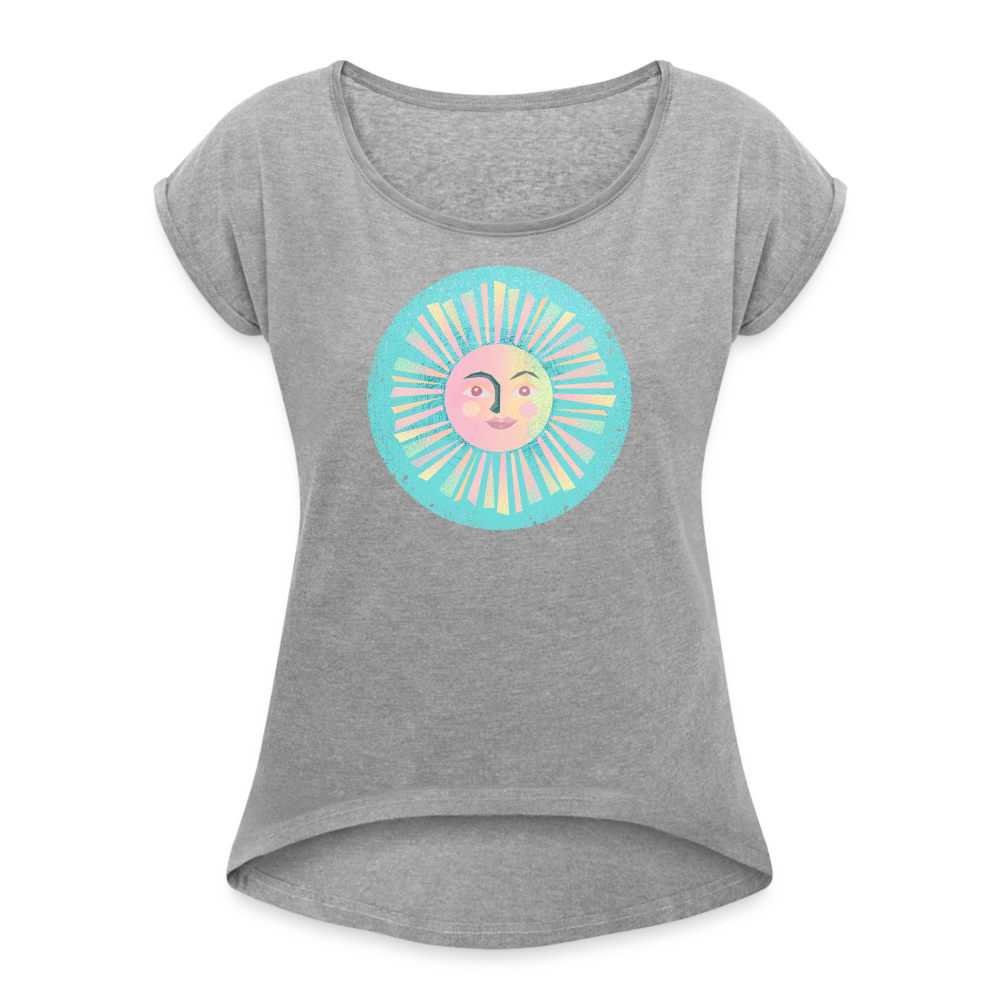 Frauen T-Shirt mit gerollten Ärmeln - “Vintage-Sonne” - Grau meliert