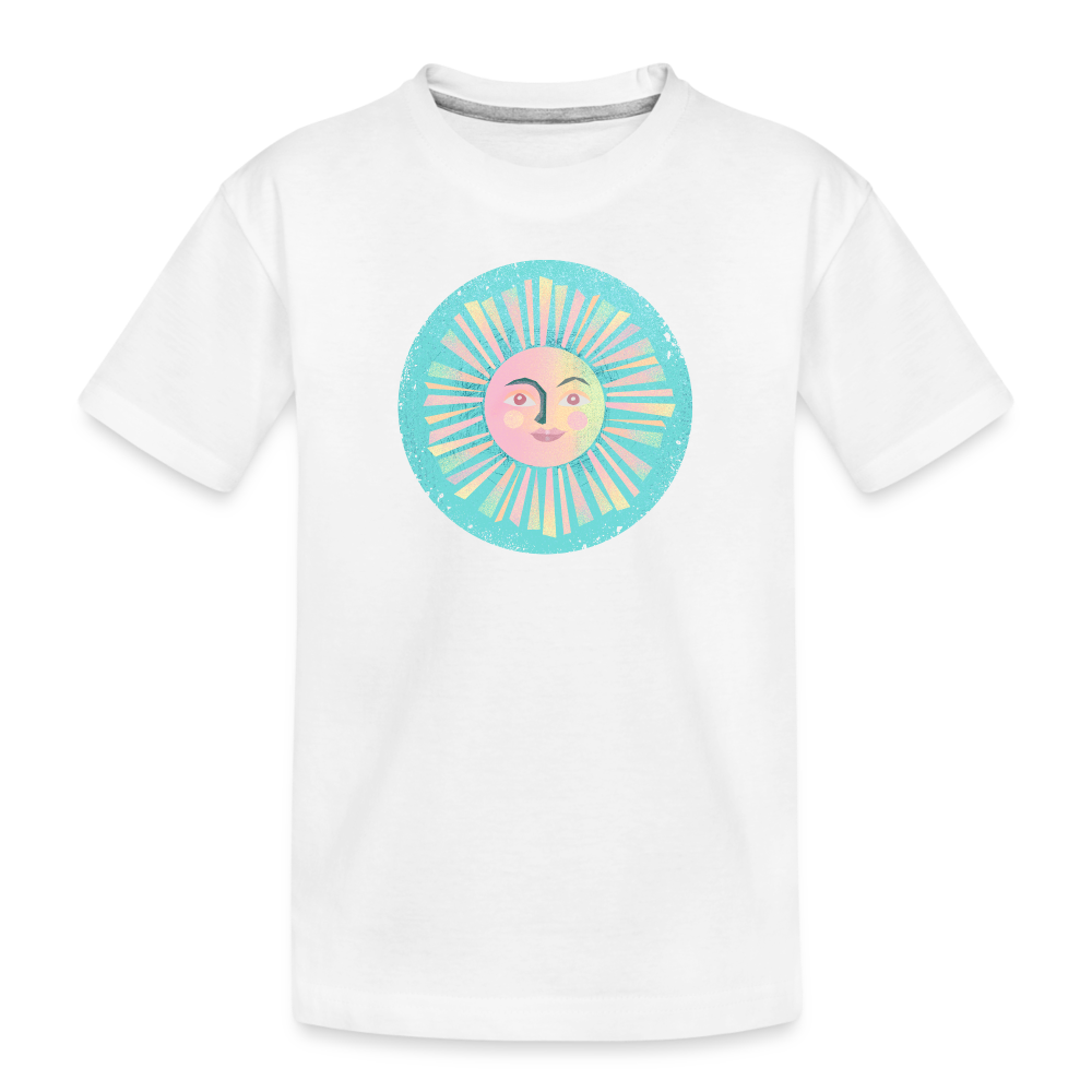Kinder Premium Bio T-Shirt - “Vintage-Sonne” - weiß