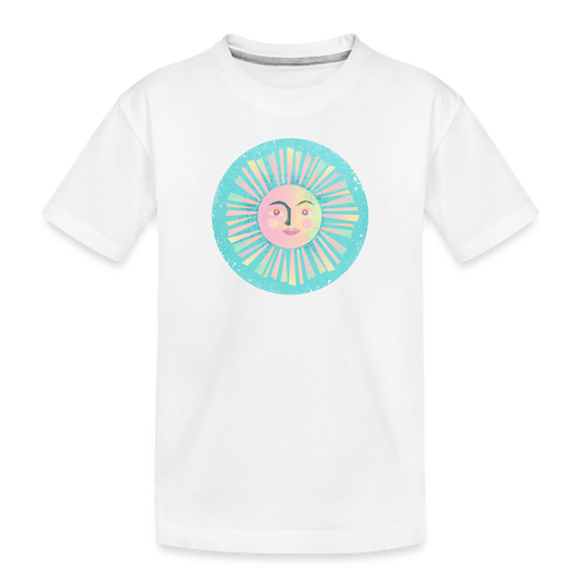 Kinder Premium Bio T-Shirt - “Vintage-Sonne” - weiß