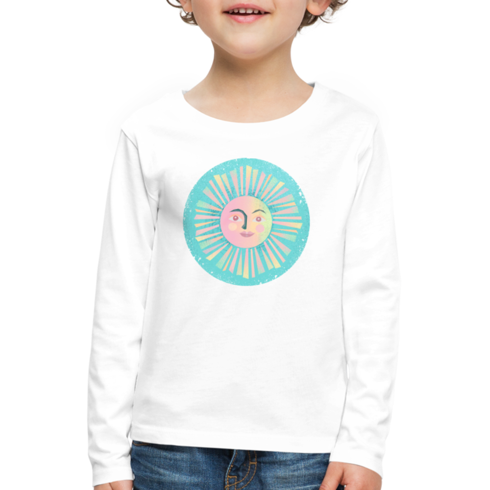 Kinder Premium Langarmshirt - “Vintage-Sonne” - weiß