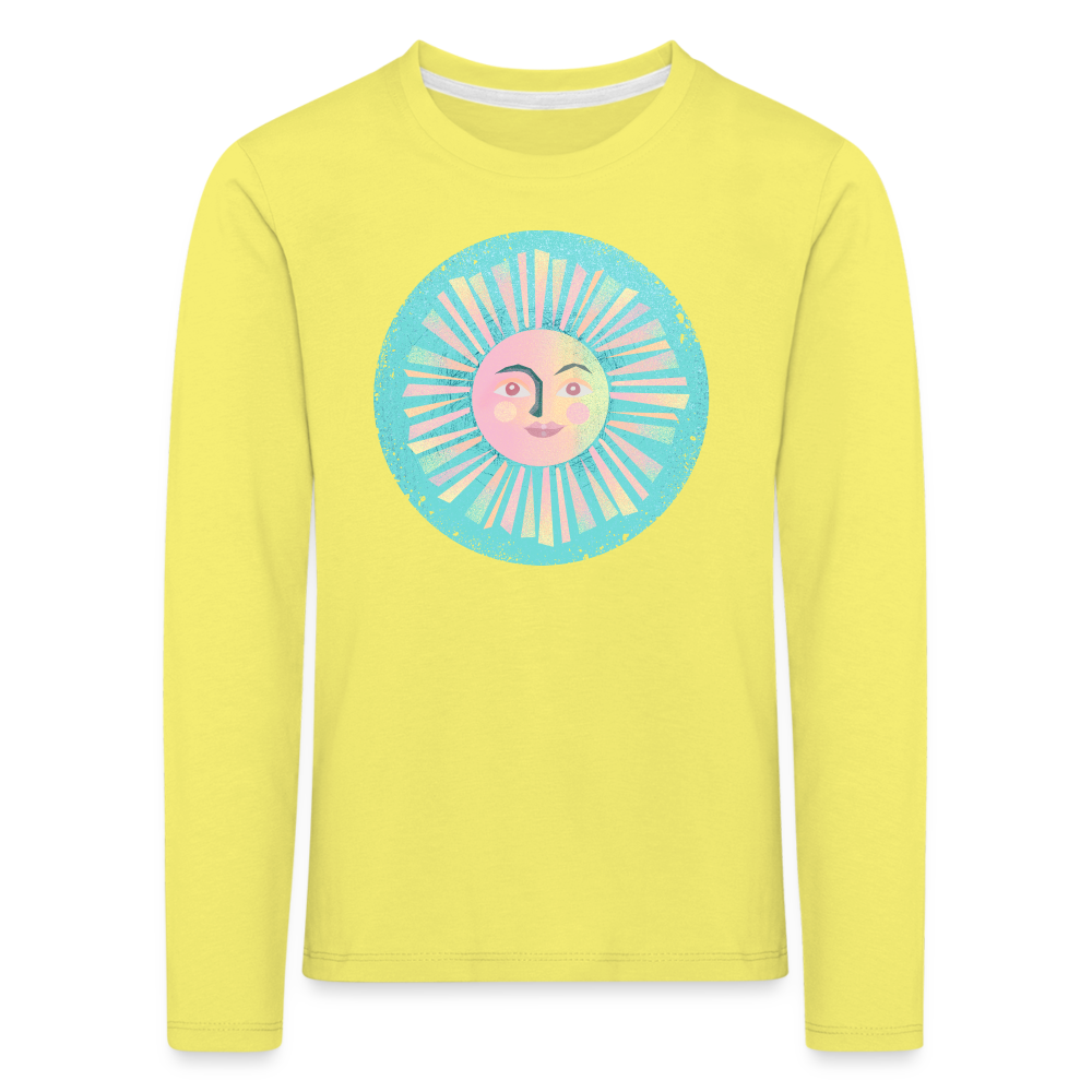 Kinder Premium Langarmshirt - “Vintage-Sonne” - Gelb