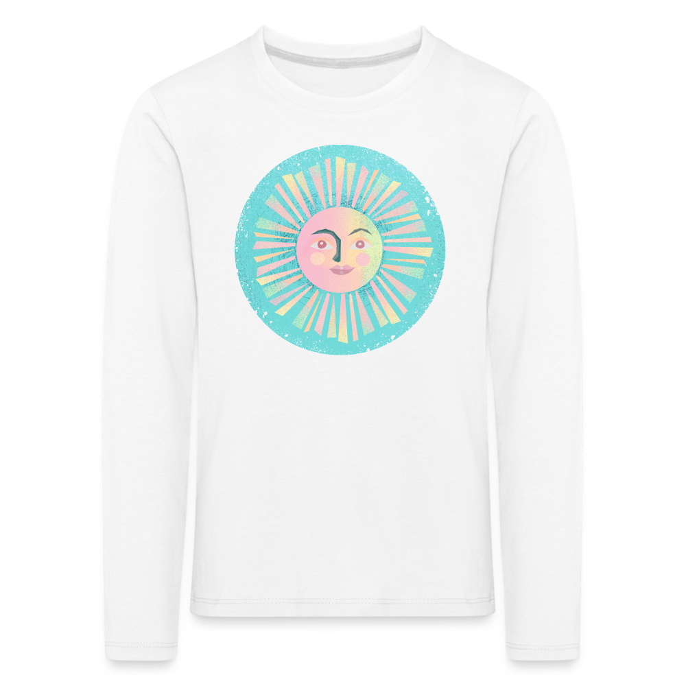 Kinder Premium Langarmshirt - “Vintage-Sonne” - weiß