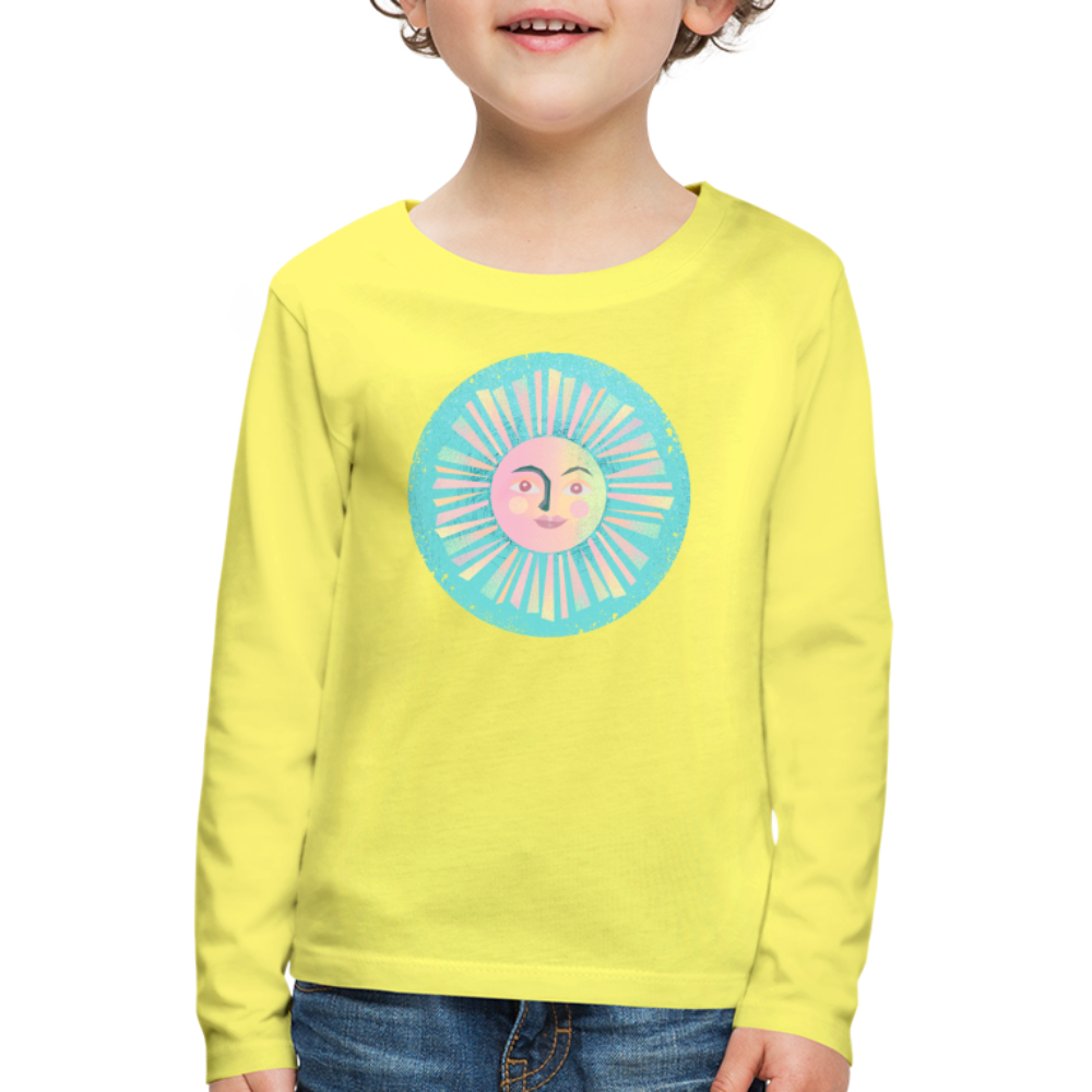 Kinder Premium Langarmshirt - “Vintage-Sonne” - Gelb
