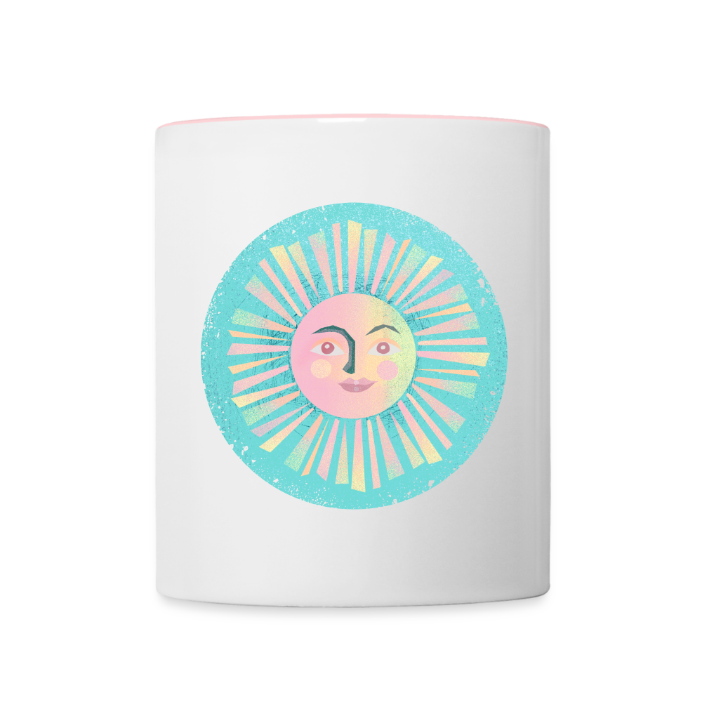 Tasse zweifarbig - “Vintage-Sonne” - Weiß/Pink