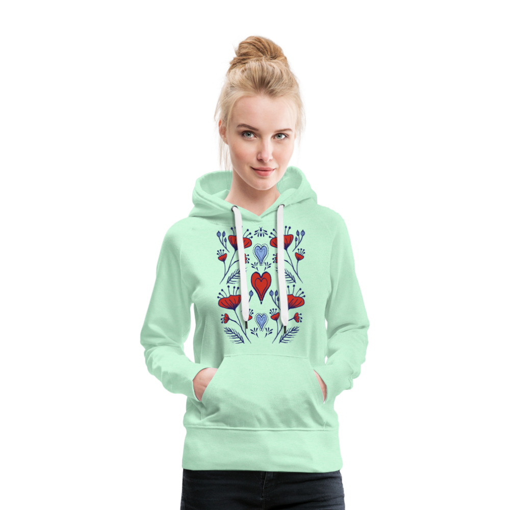 Frauen Premium Hoodie - "Folklore Mohn" - helles Mintgrün